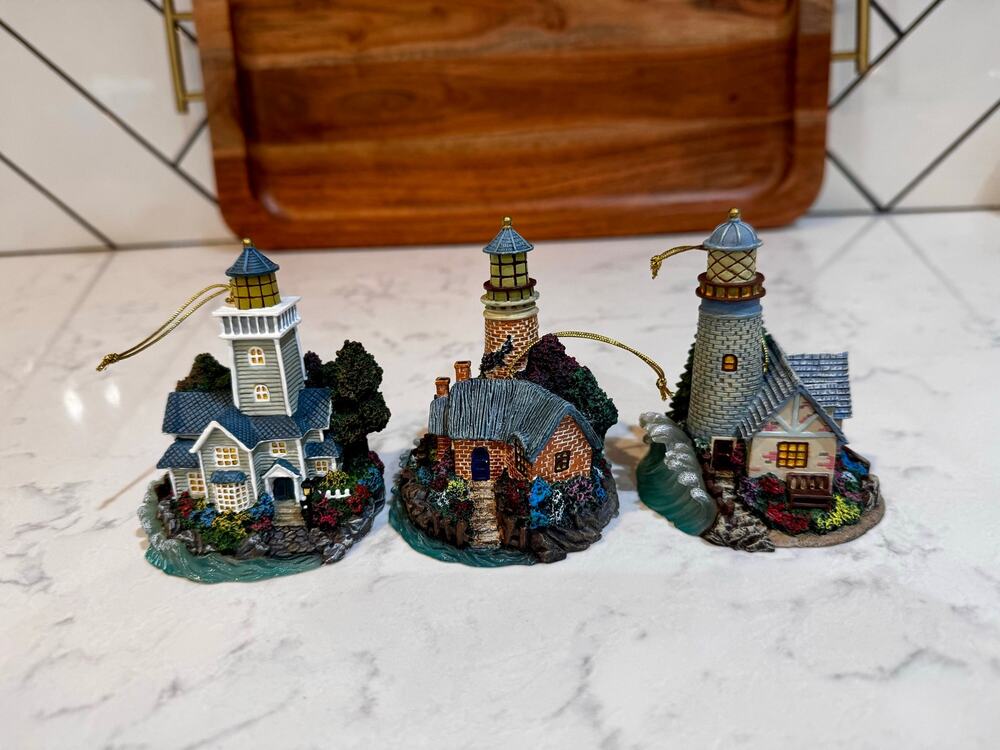 Thomas Kinkade Lighthouse Collection miniature illuminated lighthouse ornaments